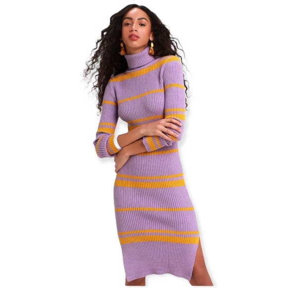 Moon River Dresses & Skirts - NWT Moon River Striped Turtleneck Sweater Dress In Lavender Size Medium
